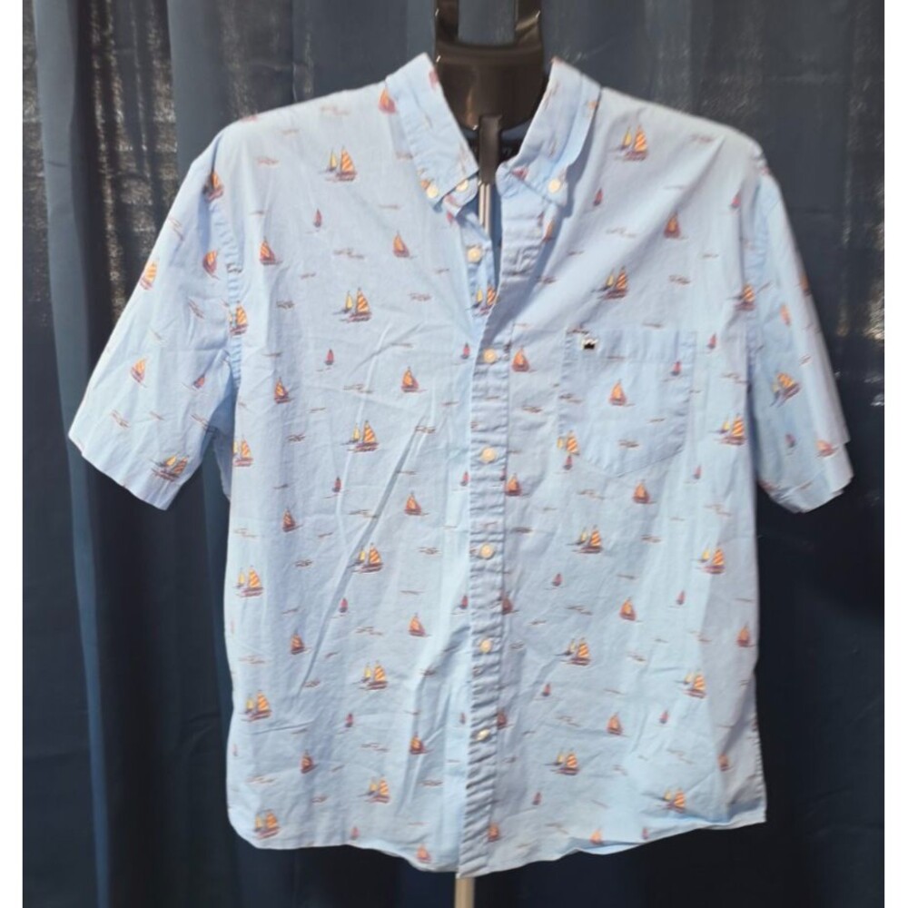 Crown & Ivy Classic Fit Sailboat Boat Button Front Shirt Size Large L Blue